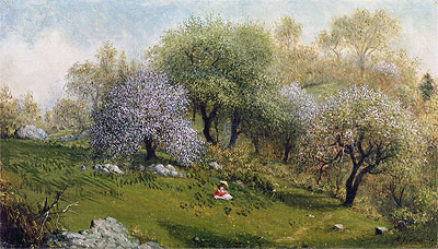 Girl on a Hillside, Apple Blossoms, 1874 | Martin Johnson Heade | Painting Reproduction
