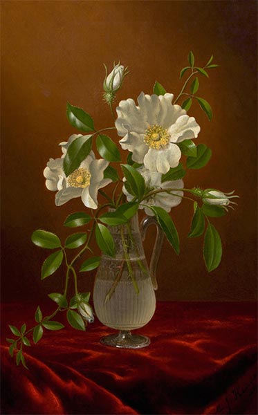 Cherokee Roses in a Glass Vase, c.1883/88 | Martin Johnson Heade | Painting Reproduction