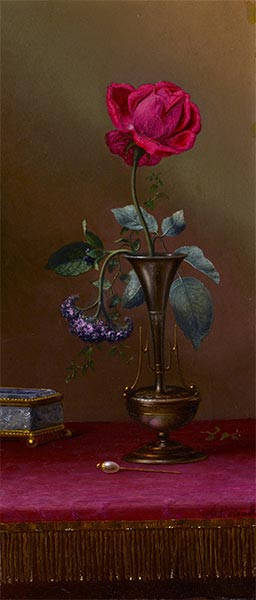 Rote Rose und Heliotrop in Vase (erwiderte und unerwiderte Liebe), c.1871/80 | Martin Johnson Heade | Gemälde Reproduktion