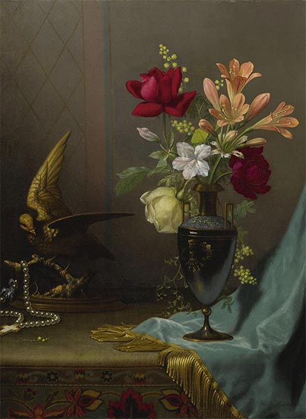 Vase of Mixed Flowers with a Dove, c.1871/80 | Martin Johnson Heade | Painting Reproduction