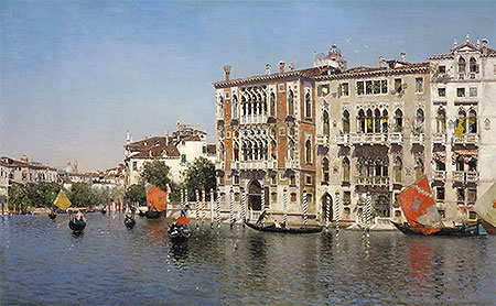 A View of Palazzo Cavalli and Palazzo Barbaro on the Grand Canal, undated | Martin Rico y Ortega | Painting Reproduction