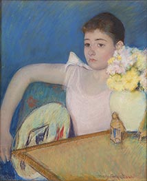 Girl in Pink with a Fan, 1889 by Cassatt | Painting Reproduction