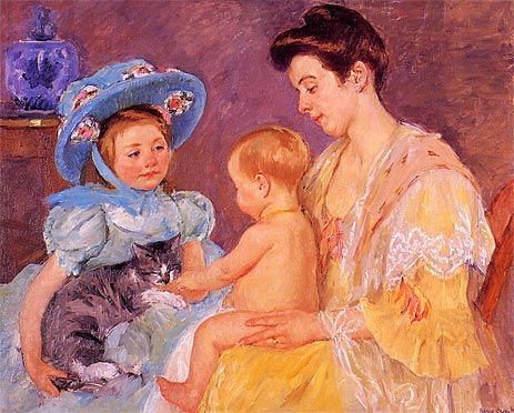 Children Playing with a Cat, 1908 | Cassatt | Painting Reproduction