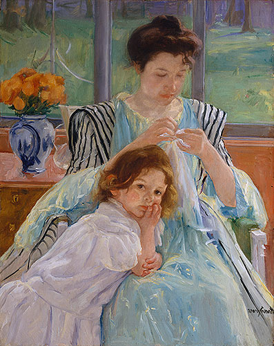 Junge Mutter beim Nähen | Mary Cassatt | Gemälde Reproduktion