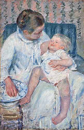 Mother About to Wash Her Sleepy Child, 1880 | Cassatt | Painting Reproduction