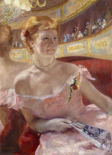 Woman with a Pearl Necklace in a Loge, 1879 | Cassatt | Gemälde Reproduktion