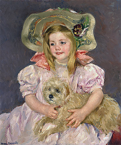 Lächelnde Sarah mit Hund | Mary Cassatt | Gemälde Reproduktion