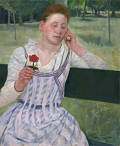 Woman with a Red Zinnia, 1891 | Cassatt | Painting Reproduction