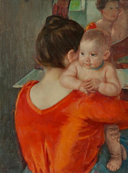 Woman in a Red Bodice and Her Child, c.1901 | Cassatt | Gemälde Reproduktion