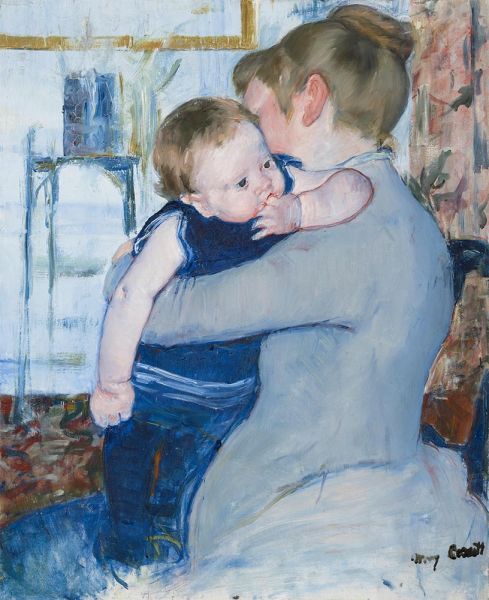 Baby im dunkelblauen Anzug, c.1889 von Mary Cassatt | Gemälde-Reproduktion