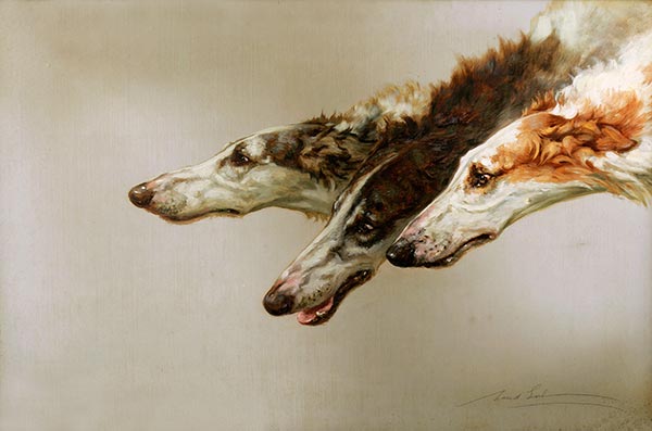 Borzoi Heads, c.1905 by Maud Earl | Painting Reproduction