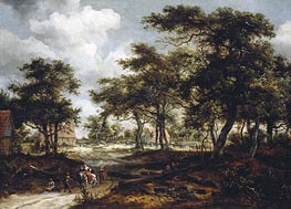 Wooded Landscape with Travellers and Beggars on a Road | Meindert Hobbema | Gemälde Reproduktion