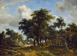 Village Street under Trees, c.1665 by Meindert Hobbema | Painting Reproduction