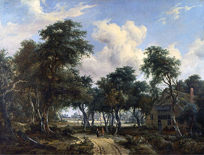 A Woody Landscape with a Cottage, c.1665 | Meindert Hobbema | Painting Reproduction