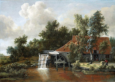 A Watermill, 1668 by Meindert Hobbema | Painting Reproduction