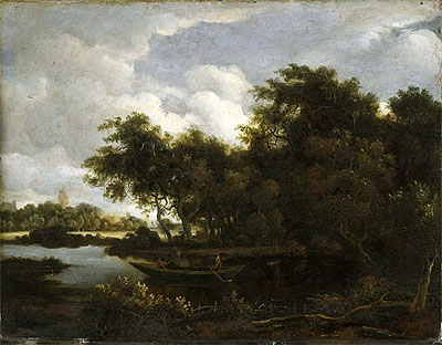 Landscape with a River, Undated | Meindert Hobbema | Painting Reproduction