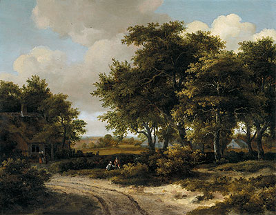 A Wooded Landscape with a Roadside Cottage, c.1663/68 by Meindert Hobbema | Painting Reproduction