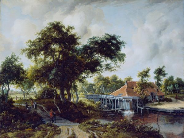 A Watermill, c.1663 by Meindert Hobbema | Painting Reproduction