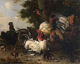 The War in the Chicken Yard, 1668 by Melchior d'Hondecoeter | Painting Reproduction