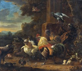 Landscape with Poultry and Birds of Prey, n.d. by Melchior d'Hondecoeter | Painting Reproduction