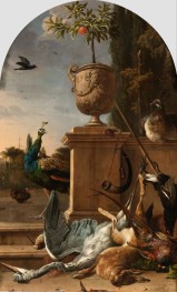 Hunter's Bag on a Terrace | Melchior d'Hondecoeter | Painting Reproduction