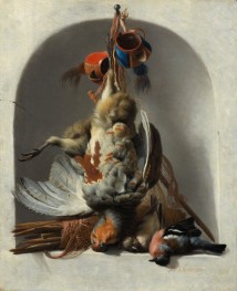 Still Life with Birds and Hunting Gear in a Niche, 1663 by Melchior d'Hondecoeter | Painting Reproduction