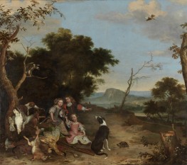 Bildnis von drei Kindern in einer Landschaft mit ..., 1670 von Melchior d'Hondecoeter | Gemälde-Reproduktion