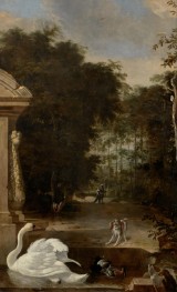 Vogelpark mit Schwan und Hund, c.1671/80 von Melchior d'Hondecoeter | Gemälde-Reproduktion