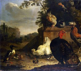 Die weiße Henne mit Küchlein | Melchior d'Hondecoeter | Gemälde Reproduktion