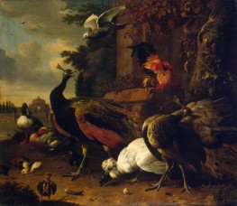 Birds in a Park, 1686 by Melchior d'Hondecoeter | Painting Reproduction