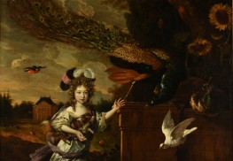 Girl with Peacocks | Melchior d'Hondecoeter | Painting Reproduction