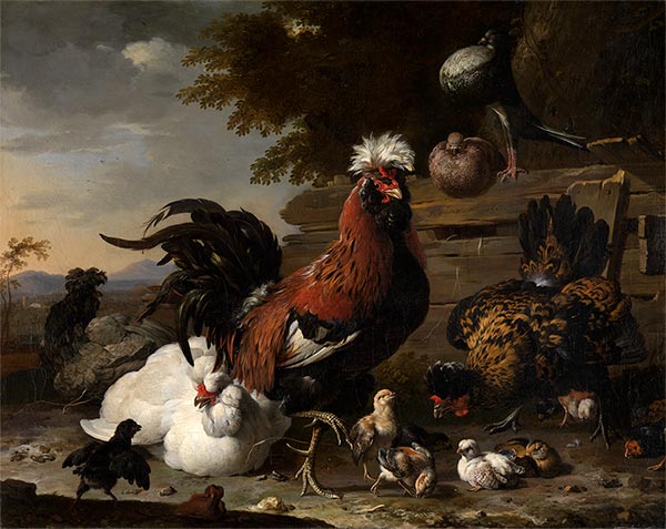 Der Friede im Hühnerhof, 1668 | Melchior d'Hondecoeter | Gemälde Reproduktion