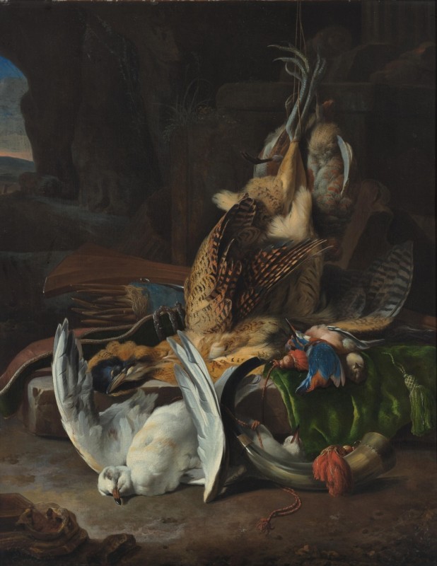 Tote Vögel und Jagdutensilien, 1665 | Melchior d'Hondecoeter