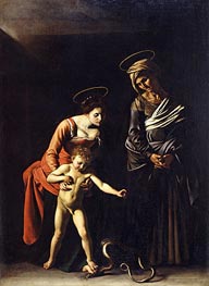 Madonna and Child with a Serpent, 1605 by Caravaggio | Painting Reproduction