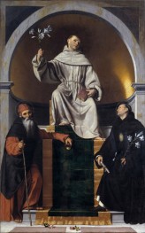 St. Anthony of Padua Between St. Anthony the Great and St. Nicholas of Tolentino | Moretto da Brescia | Painting Reproduction