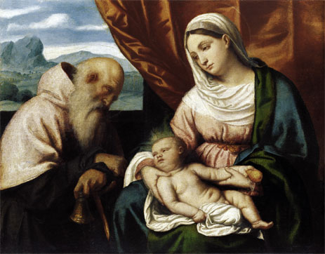 Madonna and Child with St Anthony, c.1540/45 by Moretto da Brescia | Painting Reproduction