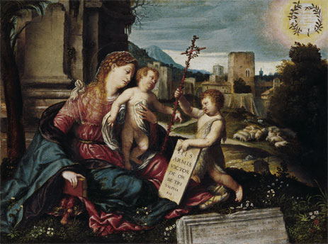Madonna with Child and the Young St John, c.1550 by Moretto da Brescia | Painting Reproduction