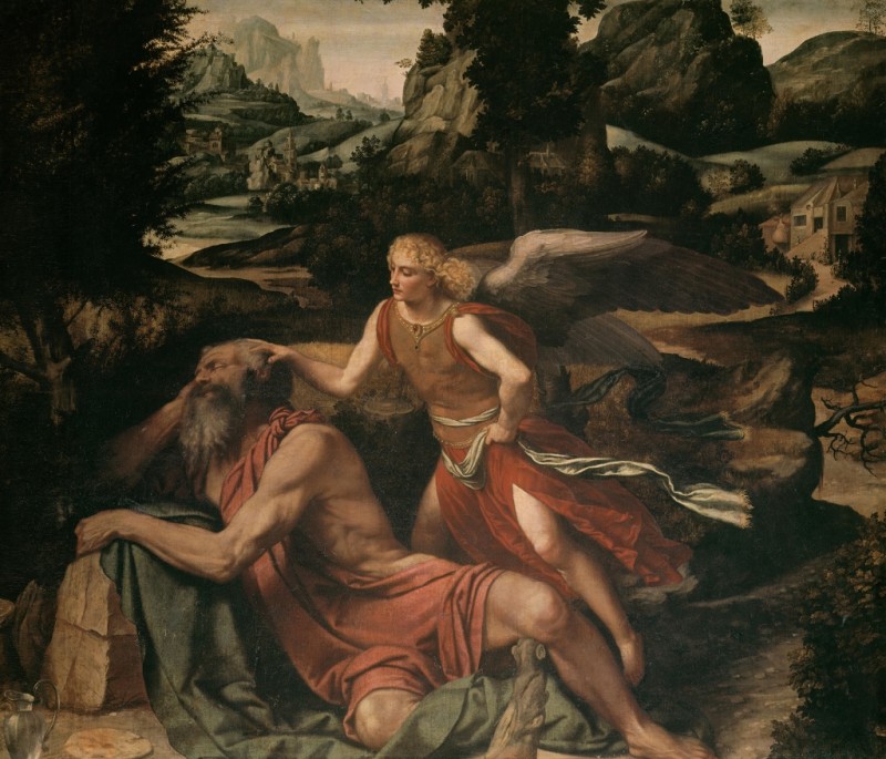 Moretto da Brescia | The Prophet Elijah, Comforted by the Angel, c.1521/24 The Prophet Elijah, Comforted by the Angel, c.1521/24 | Moretto da Brescia