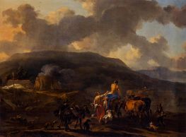 Landscape with Herd and Herdsmen, 1664 by Nicolaes Berchem | Painting Reproduction