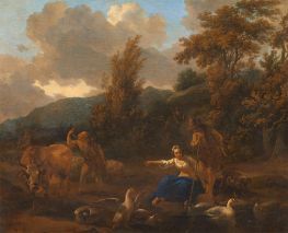 Landscape with a Flock of Geese, n.d. by Nicolaes Berchem | Painting Reproduction