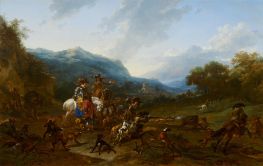 Wild Boar Hunt, 1659 by Nicolaes Berchem | Painting Reproduction