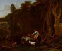 Shepherds beside Roman Ruins, 1661 by Nicolaes Berchem | Painting Reproduction