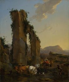 Peasants by a Ruined Aqueduct | Nicolaes Berchem | Painting Reproduction