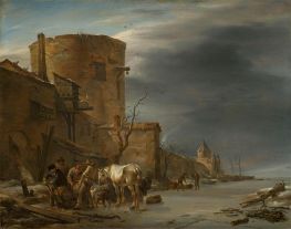 Die Stadtmauer von Haarlem im Winter | Nicolaes Berchem | Gemälde Reproduktion