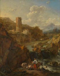 Italian Landscape, 1656 by Nicolaes Berchem | Painting Reproduction