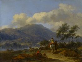 A Mountainous Landscape, c.1670/75 by Nicolaes Berchem | Painting Reproduction