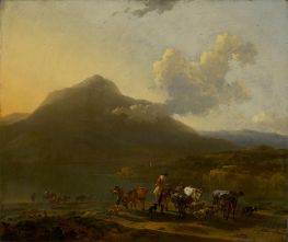 Peasants with Cattle and Sheep before a ..., c.1660 by Nicolaes Berchem | Painting Reproduction