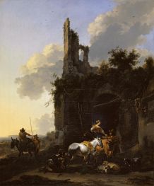 Resting in front of the Inn, c.1650 by Nicolaes Berchem | Painting Reproduction