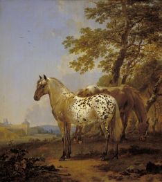 Two Horses in a Landscape, n.d. by Nicolaes Berchem | Painting Reproduction