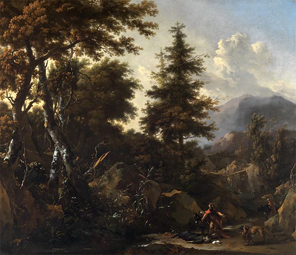 Gorge in Mountain Forest with Old Testament Scene, 1664 | Nicolaes Berchem | Painting Reproduction